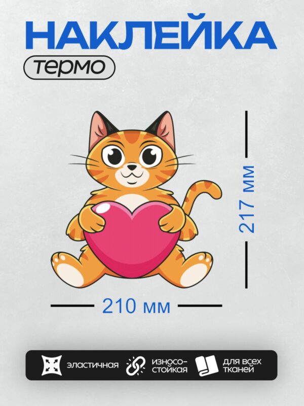 Термонаклейка на одежду DTF / Рыжий котёнок держит розовое сердце.