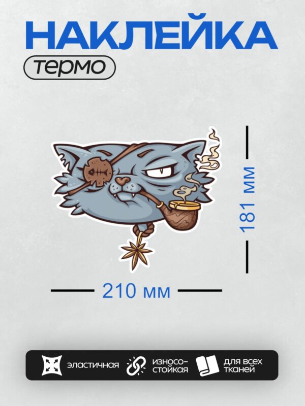 Термонаклейка на одежду DTF / Мультяшный кот с трубкой, повязкой и бадьяном.