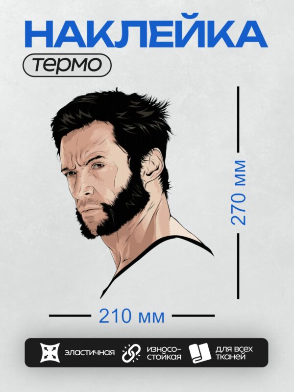 Термонаклейка на одежду DTF / Мультяшный Росомаха с бородой и шрамами.