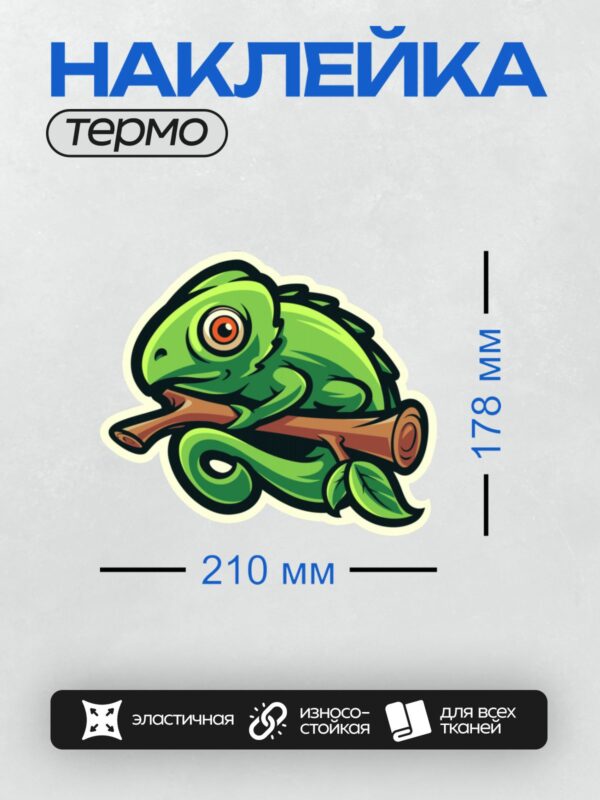 Термонаклейка на одежду DTF / Мультяшный хамелеон на ветке.