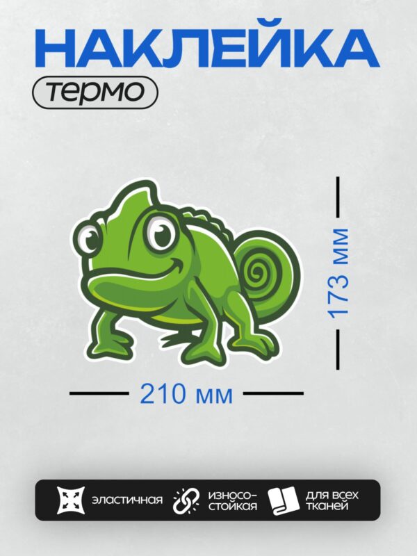 Термонаклейка на одежду DTF / Мультяшный хамелеон с большими глазами и спиральным хвостом.
