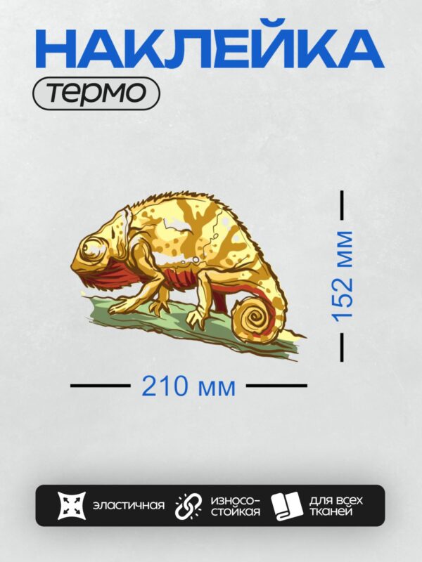 Термонаклейка на одежду DTF / Хамелеон с пятнистым телом на ветке, мультяшный стиль.