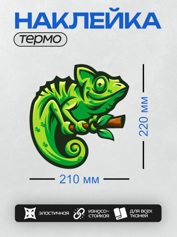 Термонаклейка на одежду DTF / Мультяшный хамелеон на ветке, яркий и выразительный.
