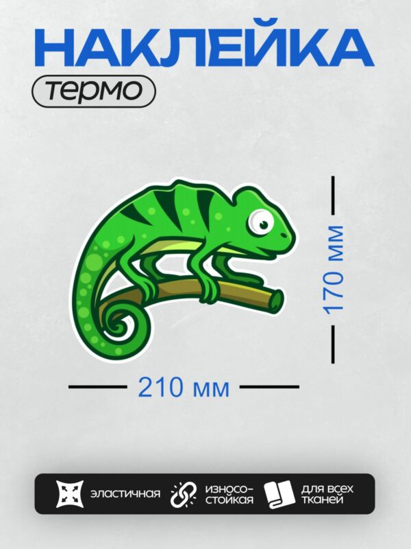 Термонаклейка на одежду DTF / Мультяшный хамелеон на ветке.