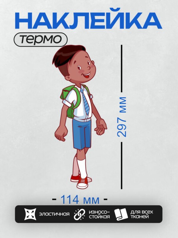 Термонаклейка на одежду DTF / Мальчик в школьной форме с рюкзаком и галстуком.