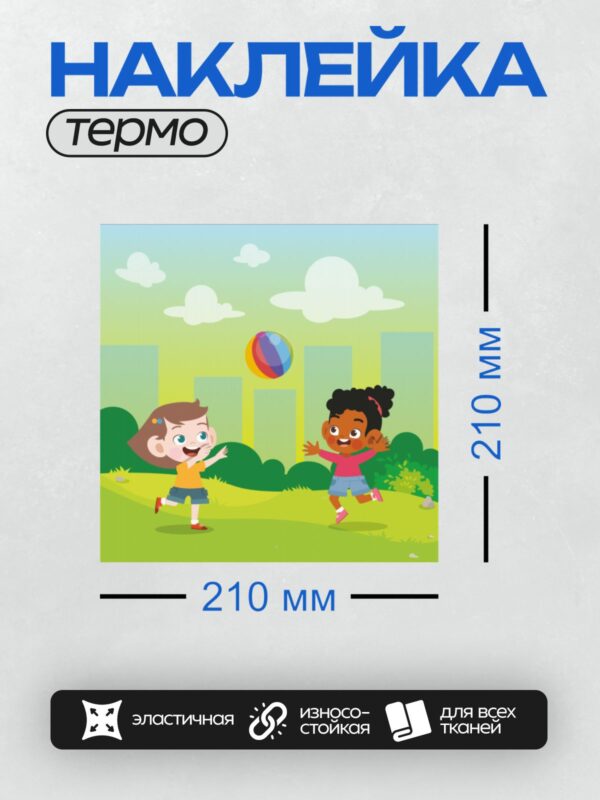 Термонаклейка на одежду DTF / Дети играют в мяч на зелёной лужайке.
