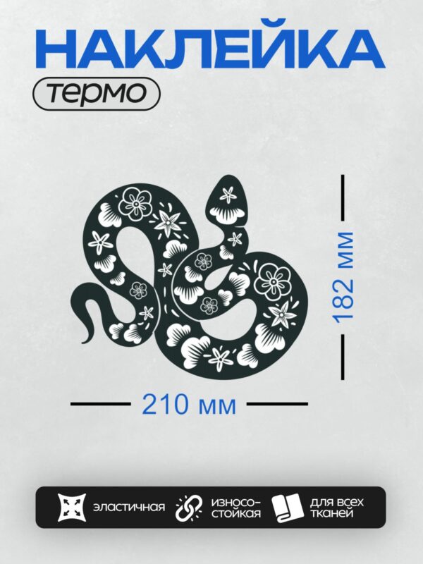 Термонаклейка на одежду DTF / Стилизованная змея с цветочным узором.