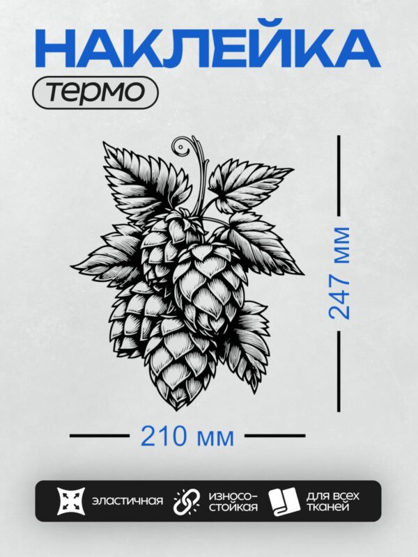 Термонаклейка на одежду DTF / Стилизованное изображение шишек хмеля в черно-белом стиле.