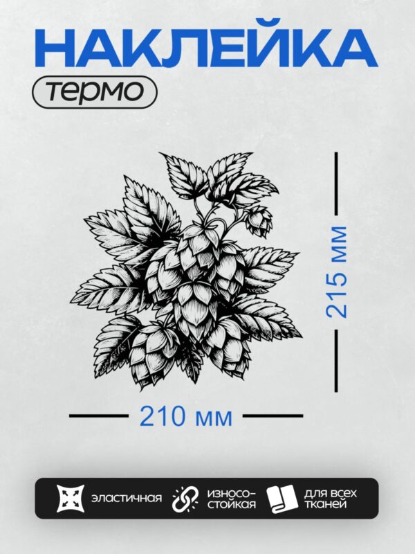 Термонаклейка на одежду DTF / Черно-белый рисунок шишек хмеля.