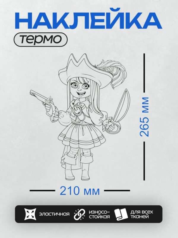 Термонаклейка на одежду DTF / Пиратка с пистолетом и саблей в шляпе.
