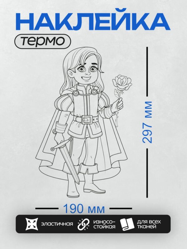 Термонаклейка на одежду DTF / Девочка в рыцарском костюме с мечом и розой.