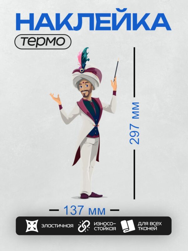 Термонаклейка на одежду DTF / Фокусник в тюрбане с волшебной палочкой.