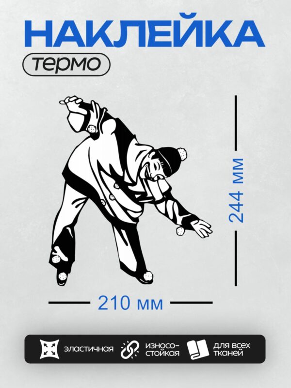 Термонаклейка на одежду DTF / Хоккеист в движении с клюшкой и шайбой.
