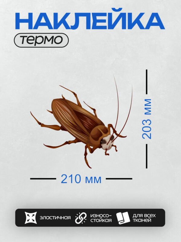Термонаклейка на одежду DTF / Мультяшный таракан с длинными усами и коричневым телом.