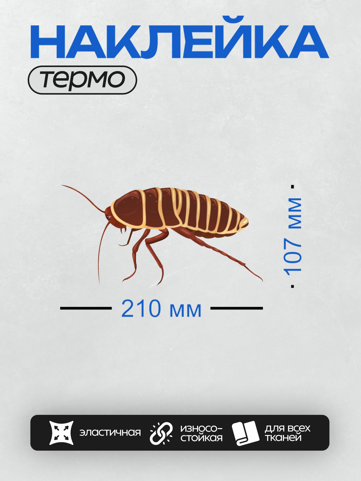 Термонаклейка на одежду DTF / Рыжий таракан на белом фоне, вид сбоку.