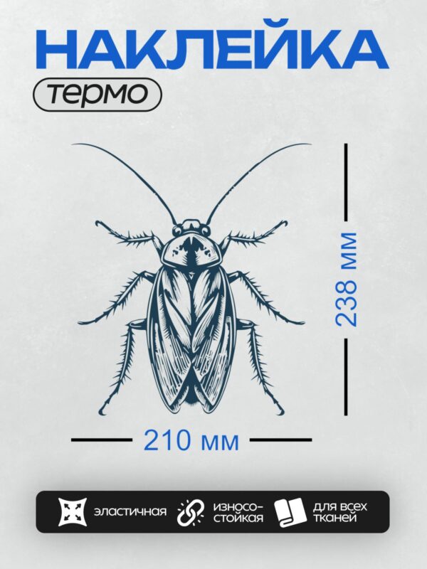 Термонаклейка на одежду DTF / Рисунок таракана в графическом стиле, выполненный в синих тонах.