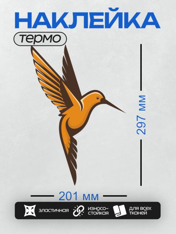 Термонаклейка на одежду DTF / Стилизованная колибри в полете, яркая и динамичная.