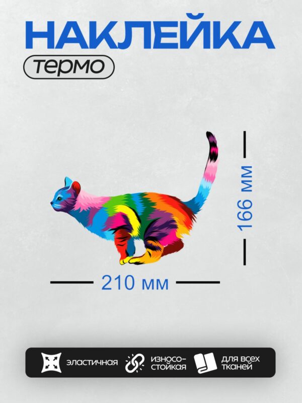 Термонаклейка на одежду DTF / Радужный кот в стиле поп-арт.