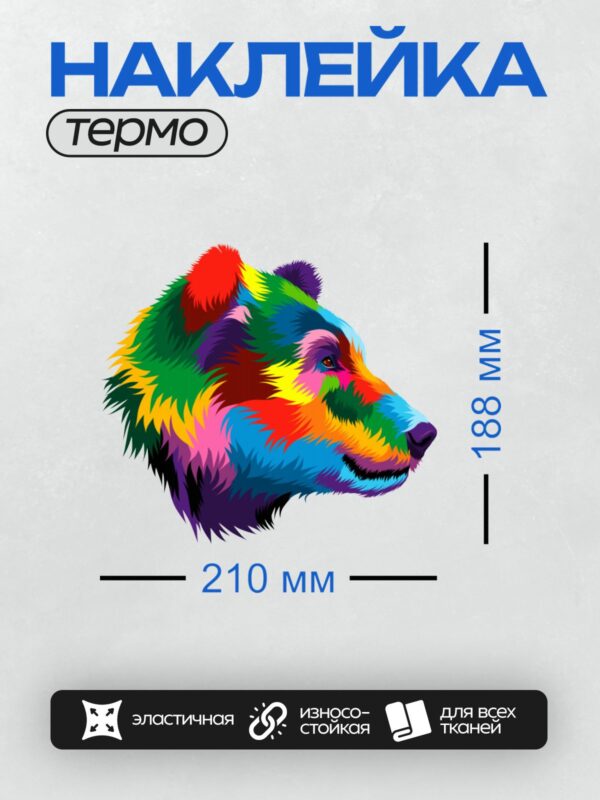 Термонаклейка на одежду DTF / Радужный медведь в стиле поп-арт.
