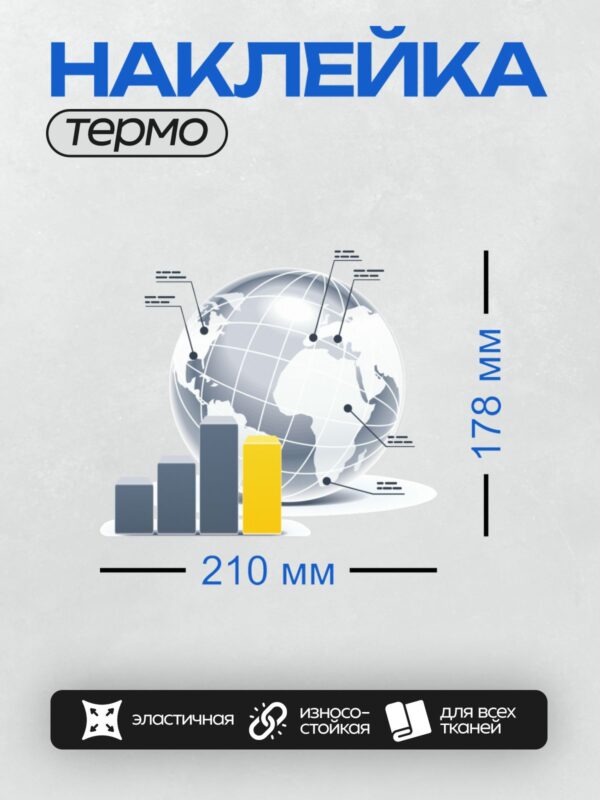 Термонаклейка на одежду DTF / Глобус, графики роста и связи между точками на карте.