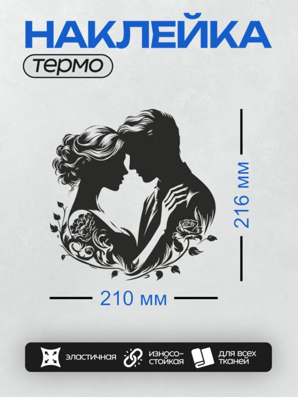 Термонаклейка на одежду DTF / Силуэт пары в стиле поп-арт с розами.