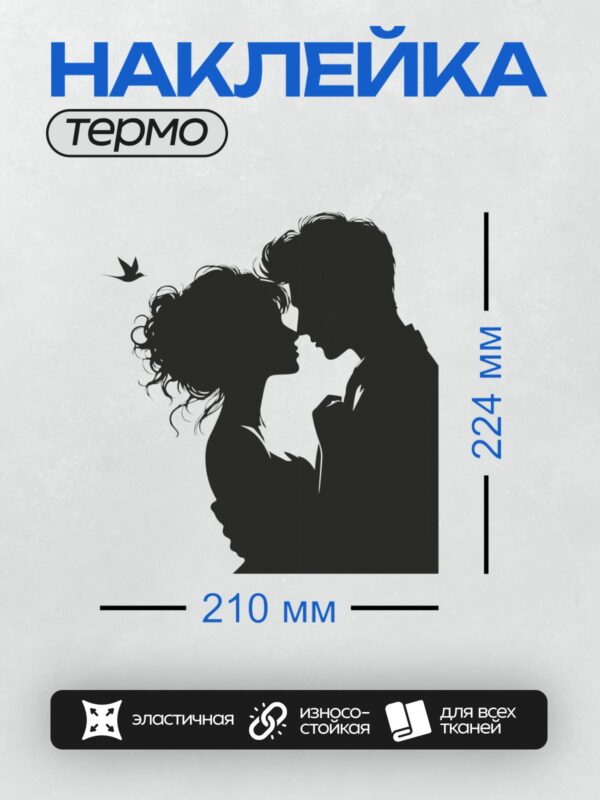 Термонаклейка на одежду DTF / Силуэт пары, целующихся на фоне птицы.