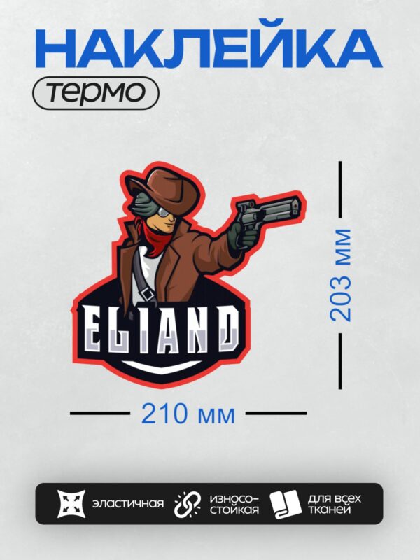 Термонаклейка на одежду DTF / Ковбой с пистолетом и надписью "ELIAND".