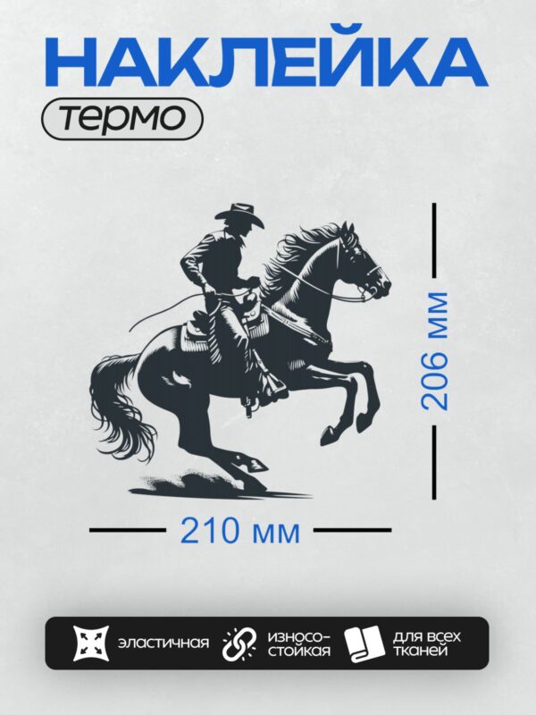 Термонаклейка на одежду DTF / Силуэт ковбоя на лошади в движении.