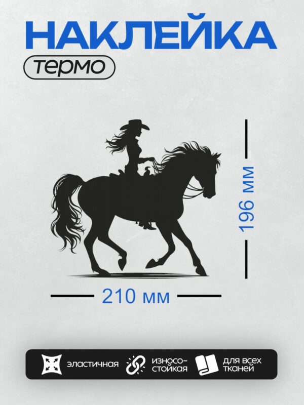 Термонаклейка на одежду DTF / Силуэт девушки в ковбойской шляпе на лошади.