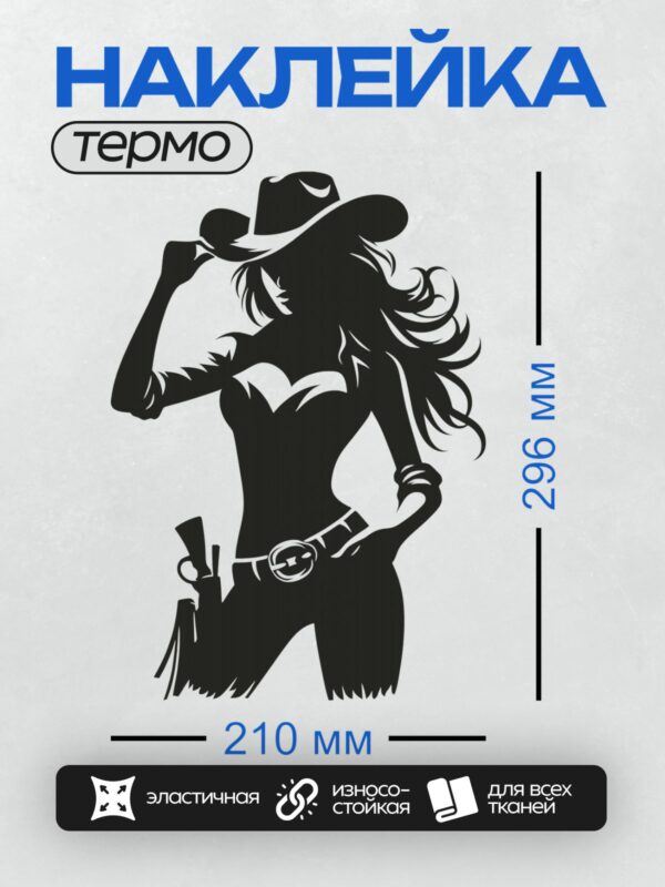 Термонаклейка на одежду DTF / Девушка-ковбой в шляпе, силуэт.