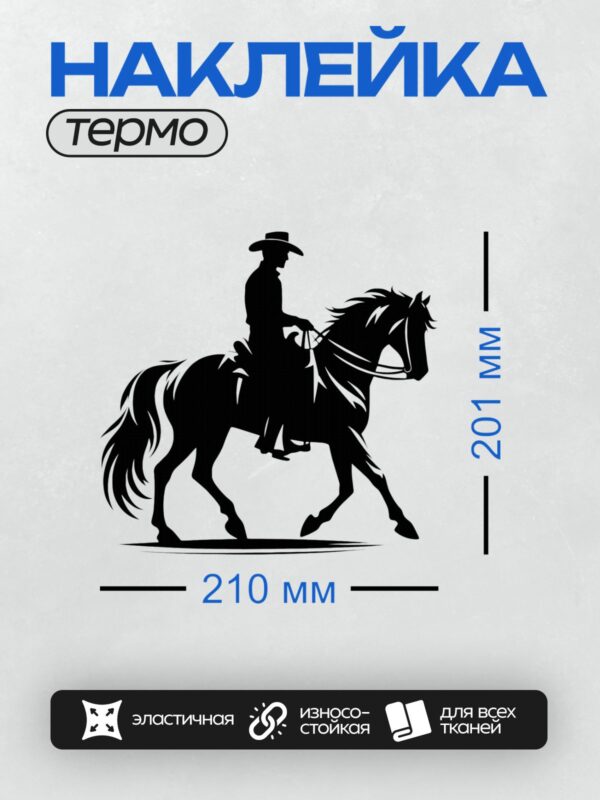 Термонаклейка на одежду DTF / Силуэт ковбоя на лошади в движении.