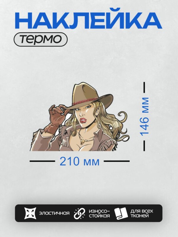 Термонаклейка на одежду DTF / Девушка-ковбой в шляпе, с перчаткой, в стиле вестерн.