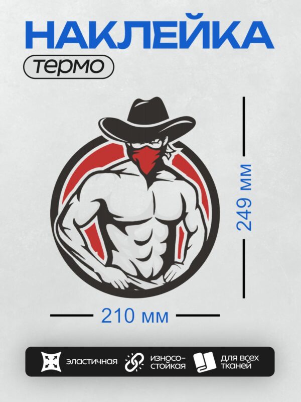 Термонаклейка на одежду DTF / Мускулистый ковбой в шляпе и красной маске.