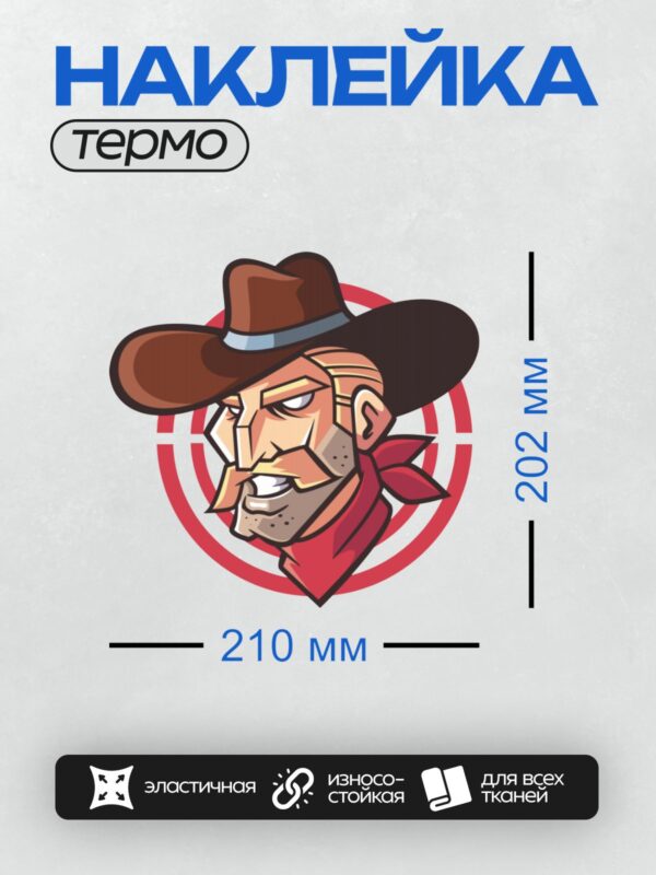 Термонаклейка на одежду DTF / Мультяшный ковбой в шляпе и с банданой.