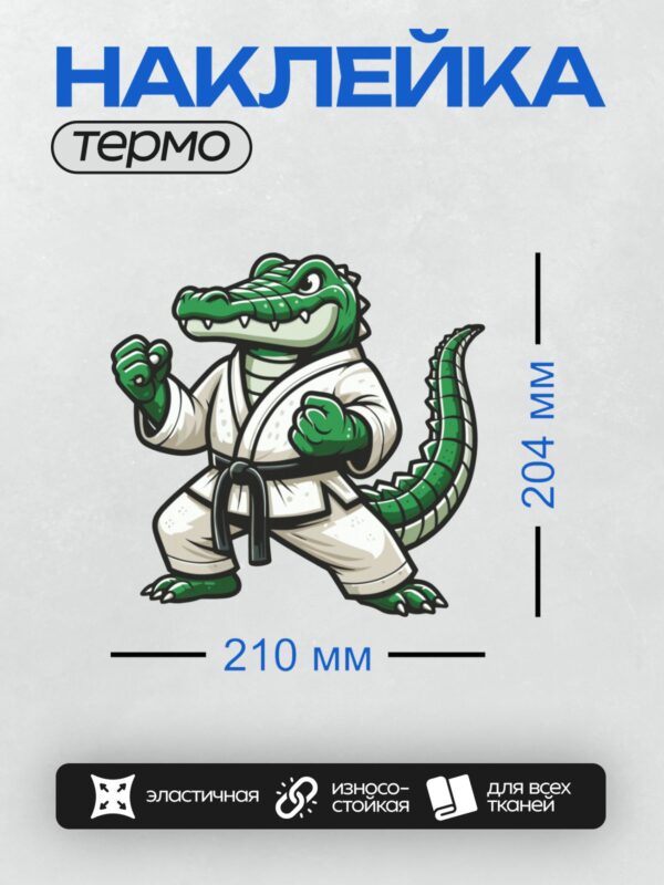 Термонаклейка на одежду DTF / Мультяшный крокодил в кимоно с черным поясом.
