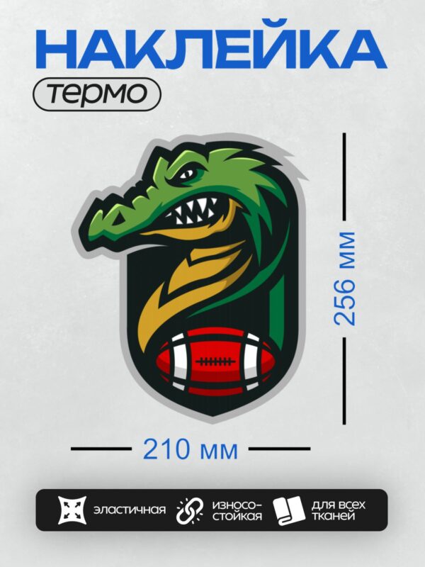 Термонаклейка на одежду DTF / Мультяшный крокодил с футбольным мячом.