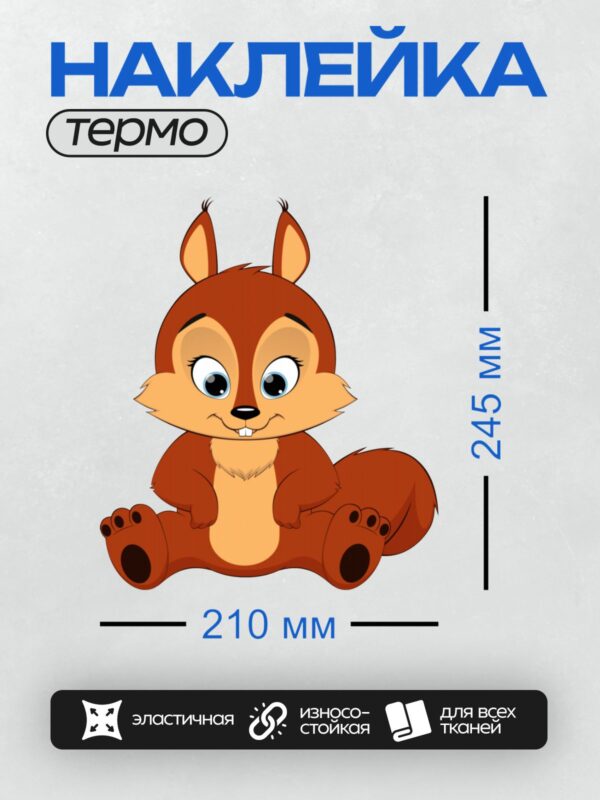 Термонаклейка на одежду DTF / Милая мультяшная белочка с большими глазами.