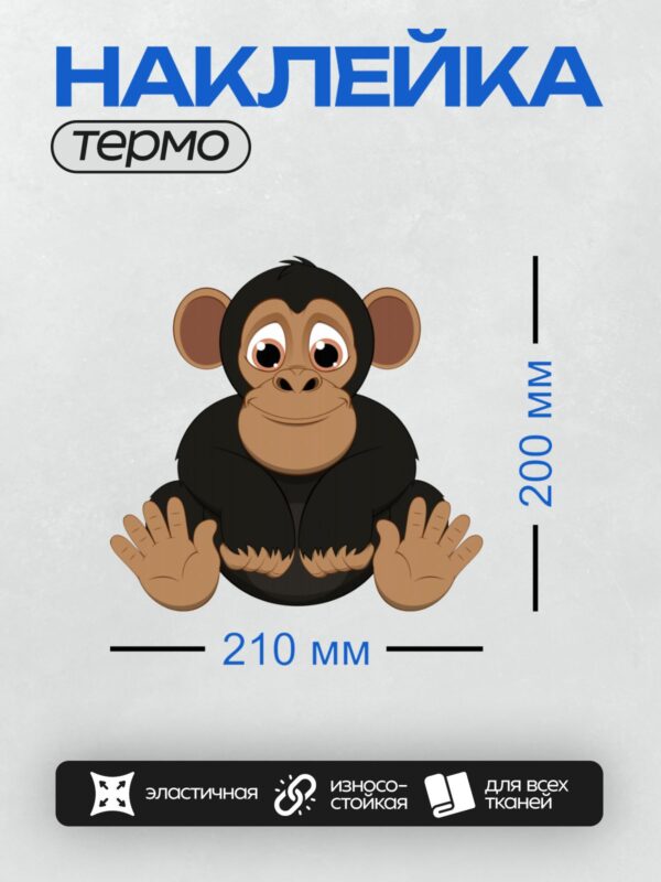 Термонаклейка на одежду DTF / Мультяшная обезьяна с большими глазами и ушами.