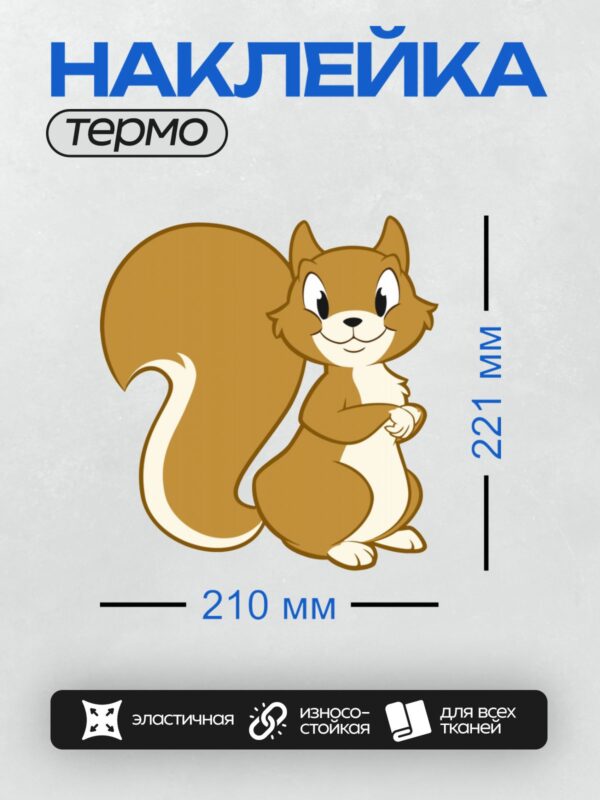 Термонаклейка на одежду DTF / Мультяшная белка с пушистым хвостом и добрыми глазами.