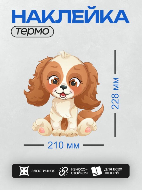 Термонаклейка на одежду DTF / Мультяшный спаниель с большими глазами и пушистыми ушами.