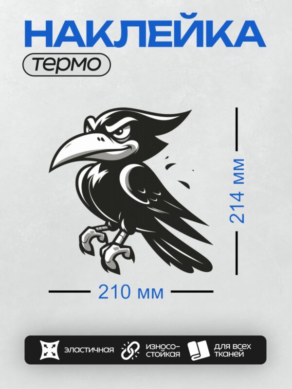 Термонаклейка на одежду DTF / Мультяшный ворон с сердитым выражением лица.