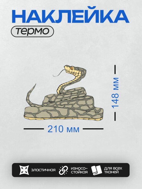 Термонаклейка на одежду DTF / Мультяшная змея с каменным узором, свернувшаяся в кольцо.