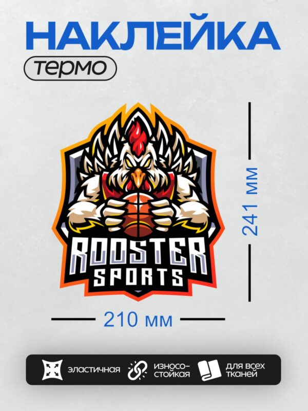 Термонаклейка на одежду DTF / Мультяшный петух с баскетбольным мячом и ярким дизайном.