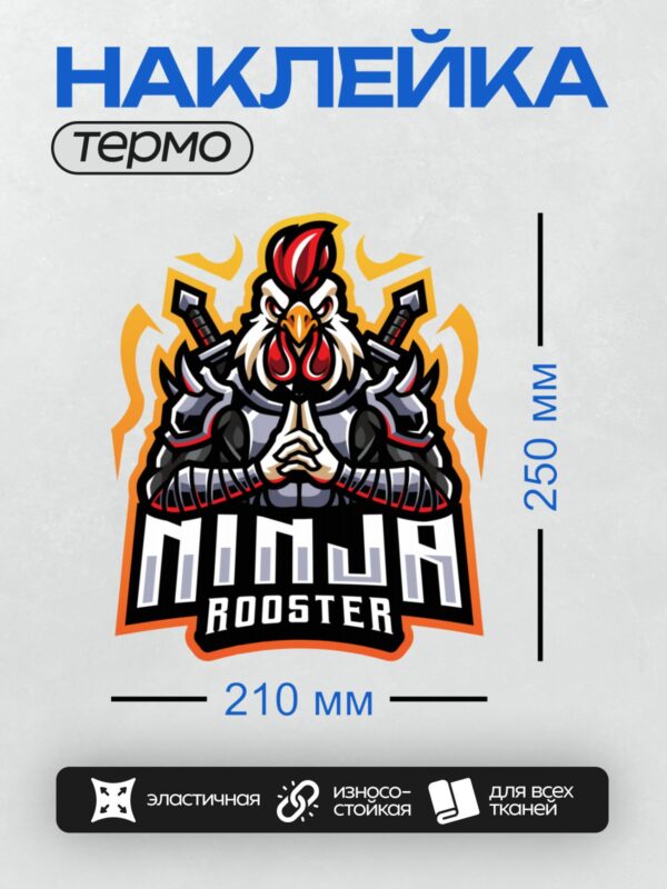 Термонаклейка на одежду DTF / Мультяшный петух-ниндзя с мечами за спиной.