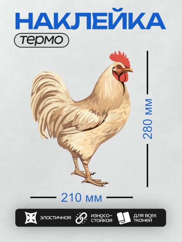 Термонаклейка на одежду DTF / Мультяшный петух с красным гребнем и жёлтым клювом.