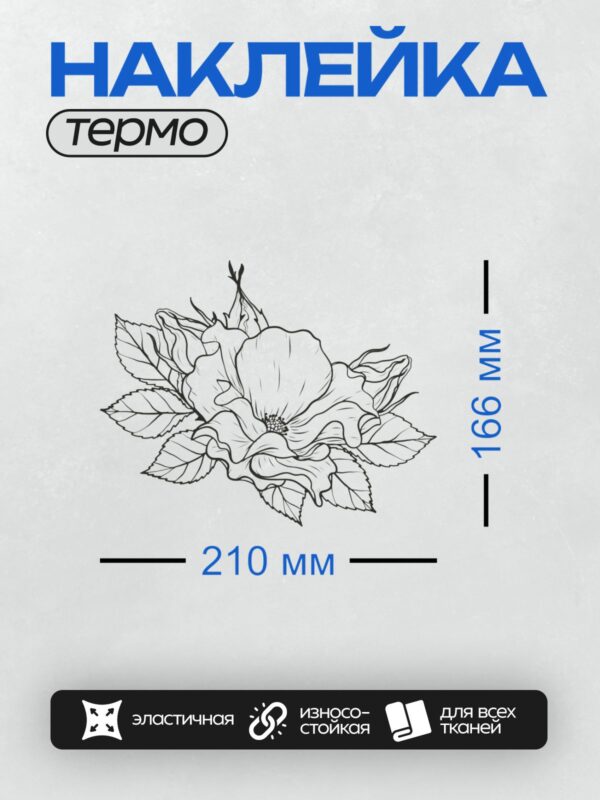 Термонаклейка на одежду DTF / Черно-белый рисунок крупного цветка с листьями.