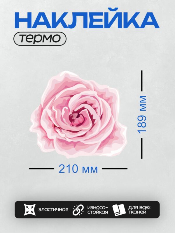 Термонаклейка на одежду DTF / На изображении изображена розовая роза, выполненная в стиле цифровой живописи. Лепестки розы имеют плавные переходы оттенков розового цвета, создавая эффект акварельной текстуры. Цветок выглядит объемным и нежным, с акцентом на центральные лепестки, которые темнее по тону. Фон изображения белый, что подчеркивает яркость и изысканность розы.