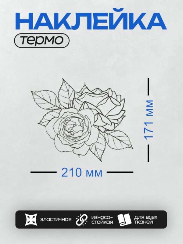 Термонаклейка на одежду DTF / Контурный рисунок букета роз с листьями.