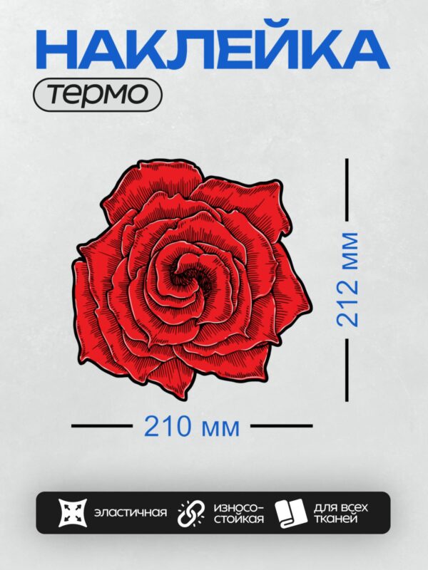 Термонаклейка на одежду DTF / Красная роза, нарисованная в стиле контурного искусства.