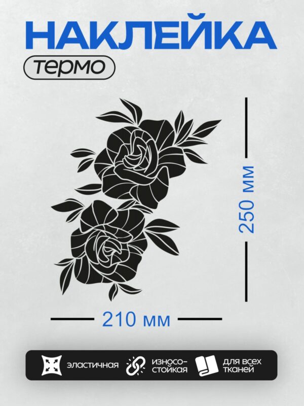 Термонаклейка на одежду DTF / Две изящные черно-белые розы с листьями.
